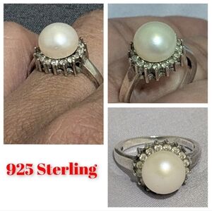 925 Sterling Silver With Pearl And CZ Cocktail Ring
